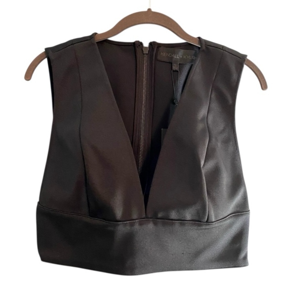 NWT Kendall + Kylie Black Bustier Full Zipper Halter Top Sz Small